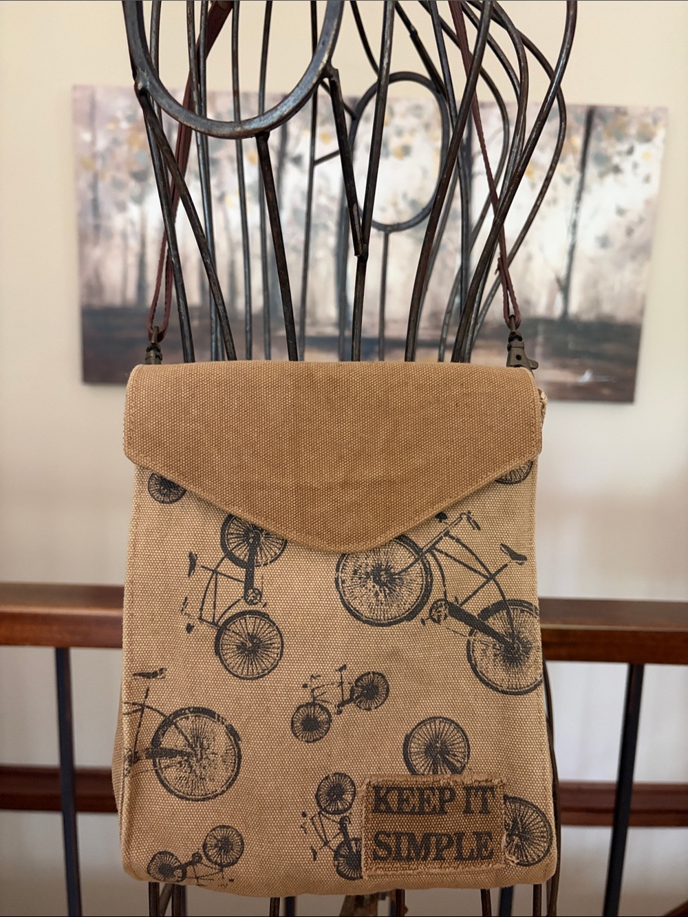 NEW Primitives By Kathy Cotton Canvas Distressed Bag Bike Motif Keep It Simple